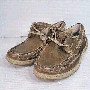 Margaritaville Men’s Anchor Lace Brown Leather Boat Shoes Casual Deck Shoes 10.5